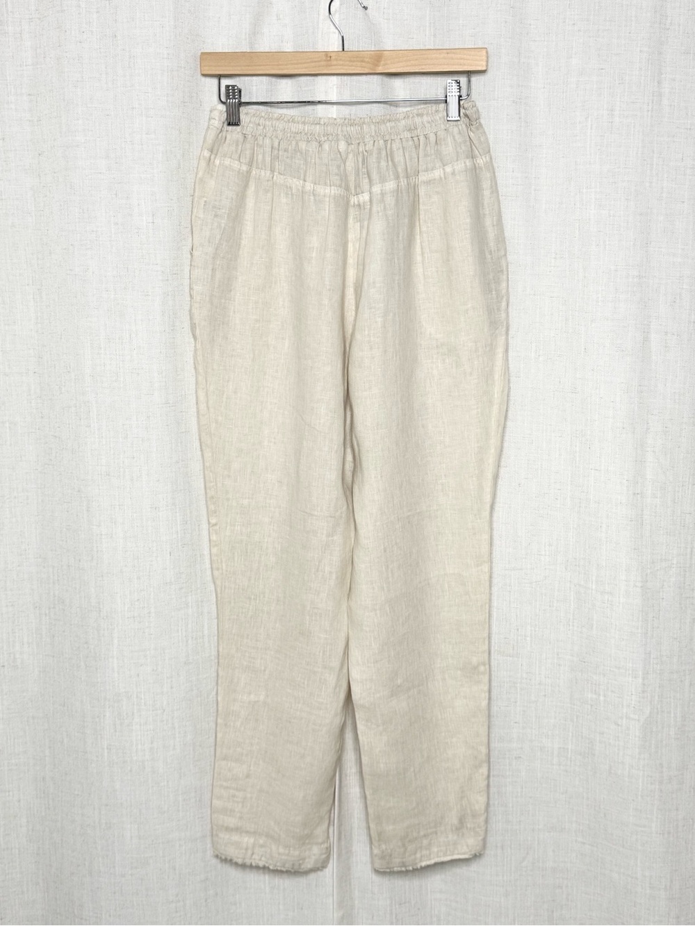 Bella Dahl 100% Linen Drawstring Ankle Pants Button Hem Cream Size Medium NWT - Picture 3 of 10
